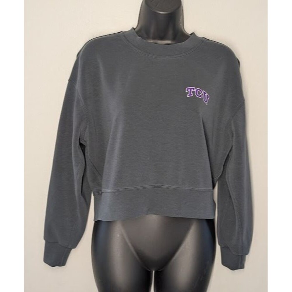 Lululemon Softstreme Perfectly Oversized Cropped Crew Grey Size 2 TCU Logo